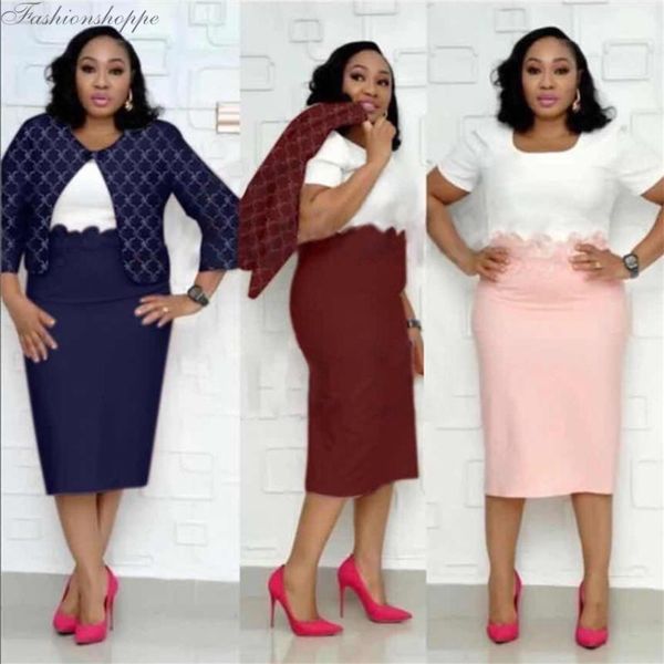 

ethnic clothing african clothes two pieces set women spring elegant lace short bodycon dress&coat suits office lady robe, Red