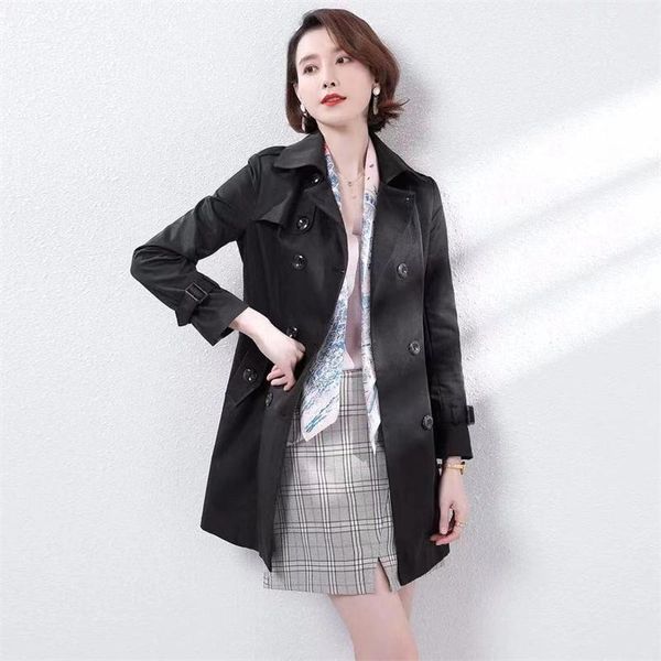 

women's trench coats autumn coat ladies 2021 quality slim spring and woman winter commute windbreaker style long, Tan;black