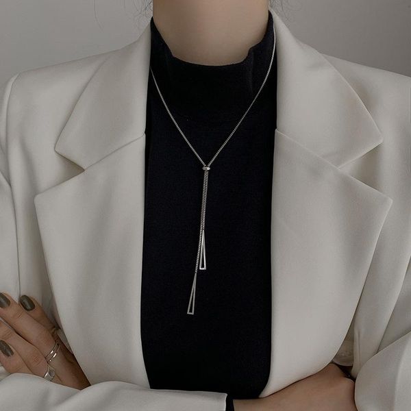 

pendant necklaces titanium steel hollow geometry triangle necklace link chain sweater for women jewelry accessories, Silver