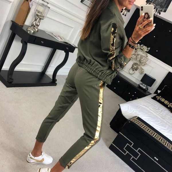 

running sets patchwork sequin women's tracksuit zipper long sleeve coat female sport set 2021 spring autumn fashion ladies jogger, Black;blue