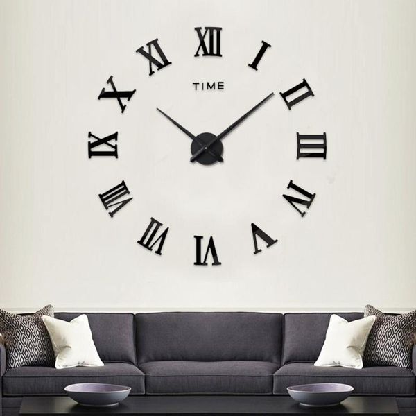 

wall clocks 37 inchi 3d acrylic mirror clock diy quartz watch still life roman number modern home decoration living room sticker