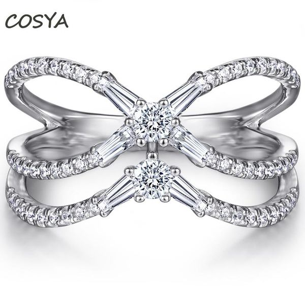 

cluster rings cosya 100% 925 sterling silver inlaid geometry zircon x-shaped line winding fashion trend party for women ring fine jewelry gi, Golden;silver