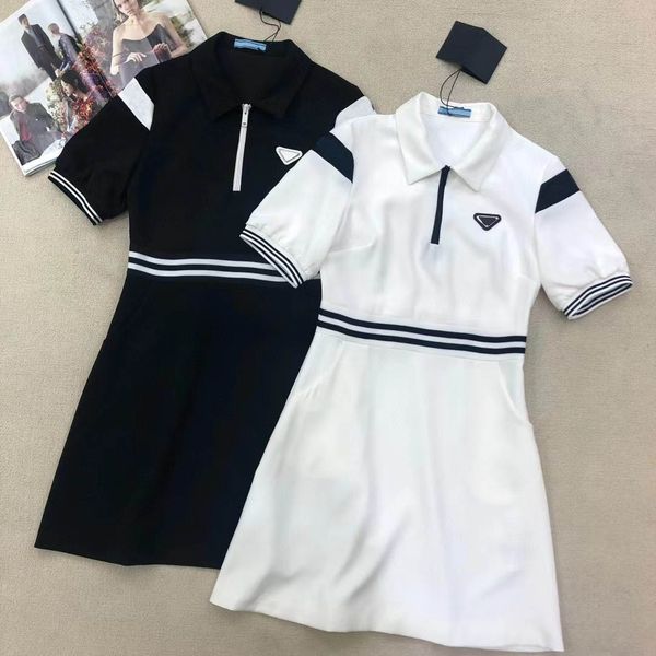 

fashion women dresses short skirt waist for spring summer sports casual style button zipper women loose dress white black s-l, Black;gray