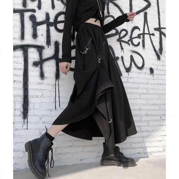

skirts harajuku punk style women fashion 2021 high waist splicing buckle irregular gothic skirt black women's streetwear