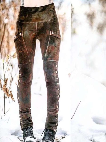 

women's casual button printed stitched leggings, Black;white