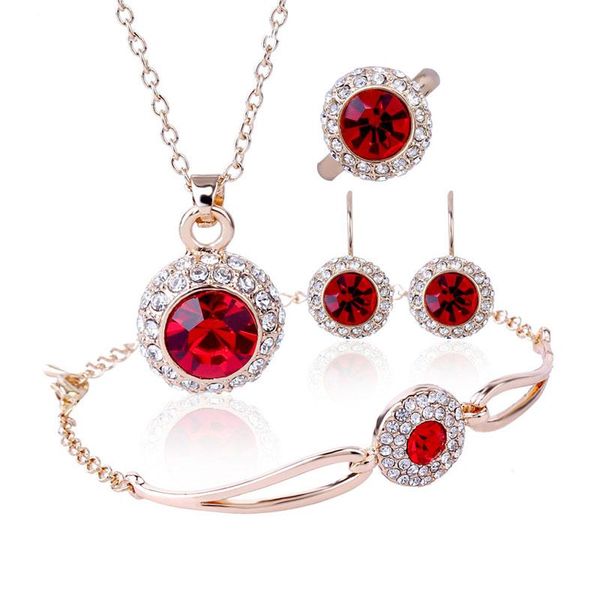 

earrings & necklace ociki red blue cz rose gold color silver crystal earring ring and bracelet jewelry set for women drop