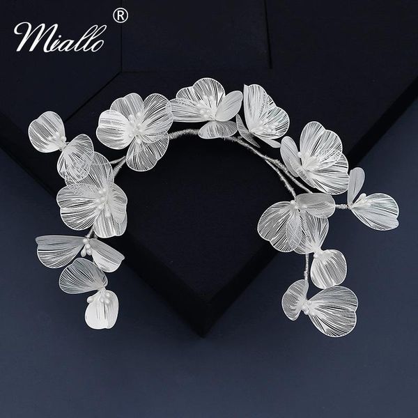 

miallo bridal wedding headband flower pearl hair accessories for women hair jewelry party bride headpiece bridesmaid gift, Golden;silver