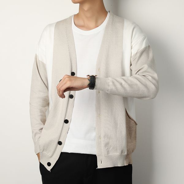 

new winter 2021 cardigan fashion v male neck streetwear only breasted altered color casual loose jackets 8u73, White;black
