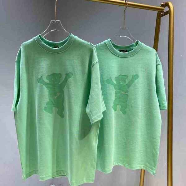 

women's t-shirt well, before and after the winter products, colorful bear printing, loose medium long round neck short sleeve female co, White