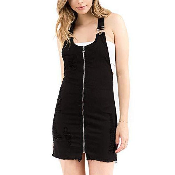 

women's jeans ladies slim fit sleeveless ripped denim mini dress retro casual vintage overall, Blue