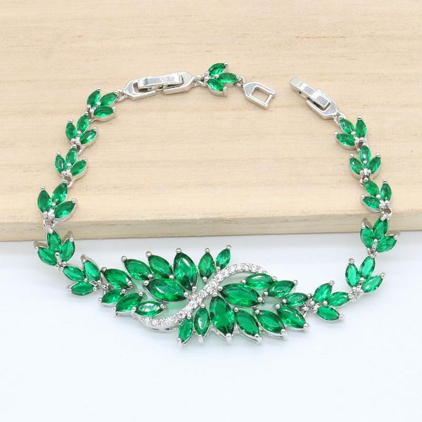 

link, chain green stones silver color bracelet for women purple white 5 colors available zircon birthday wedding jewelry gift, Black