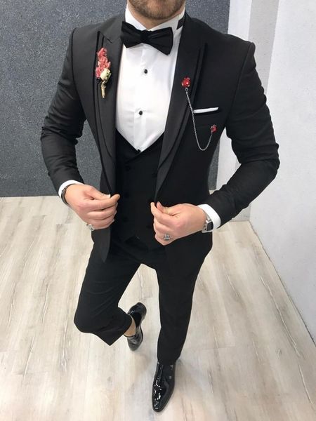 Neue Ankunft Groomsmen spitze Revers Bräutigam Smoking Anthrazit Herren Anzüge Hochzeit/Abschlussball/Abendessen Trauzeuge Blazer (Jacke + Hose + Krawatte + Weste) W963