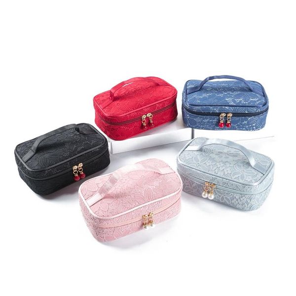 

1pcs three-dimensional lace pearl zipper lady cosmetic bag travel toilet bag