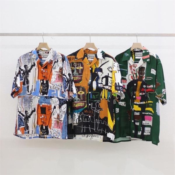 

men's casual shirts men women 1:1 shirt digital printing tees graffiti wacko maria hawaii, White;black