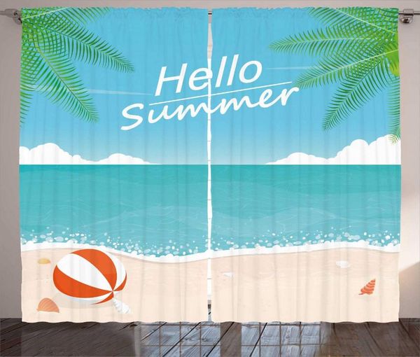 

curtain & drapes coastal curtains tropical beach theme image with hello summer written catchword living room bedroom window deep sky blue