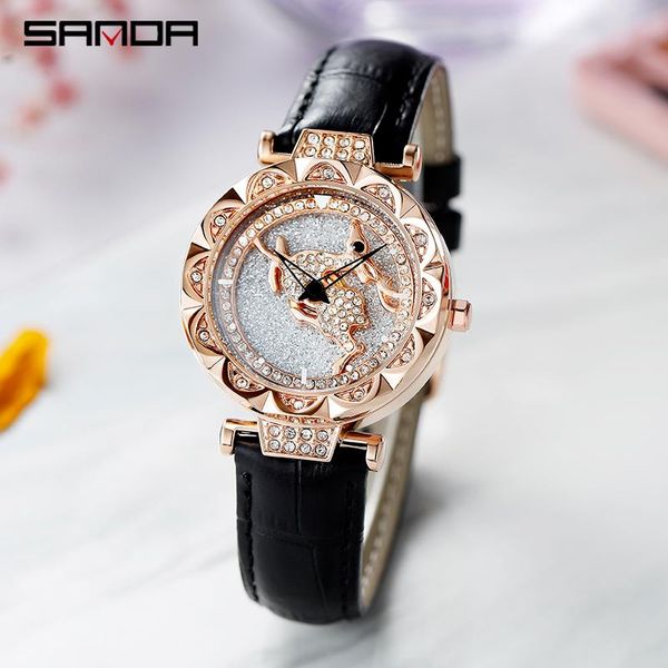 

wristwatches sanda 2021 arrival time running watch female quartz waterproof watches fashion steel belt zegarek damski, Slivery;brown