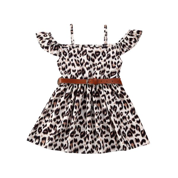 1-6Y Sommer Mode Infant Baby Mädchen Kleid + Gürtel Leopard Print Off Schulter Knielangen A-Line Kleid 1-6Y Q0716