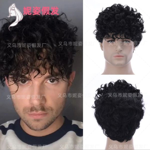 

synthetic wigs curly short for men handsome brand, Black