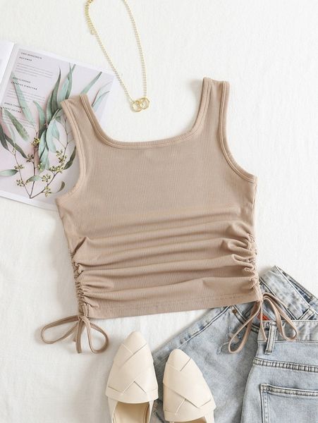 

plain drawstring side tank o9bf#, White