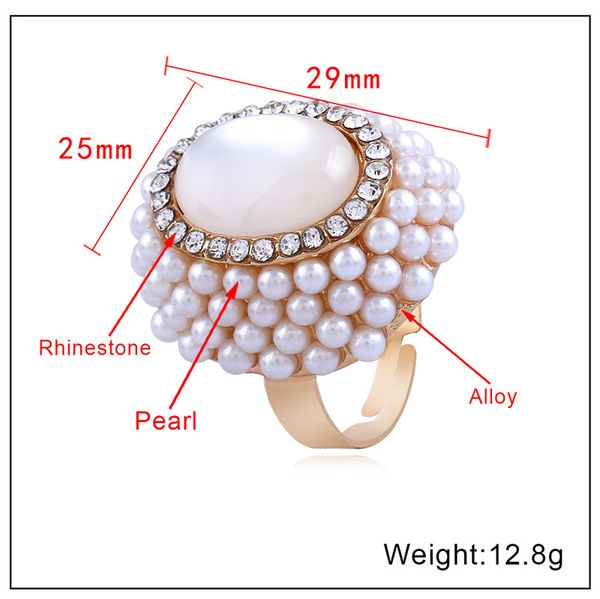 

european fashion rhinestone ring open adjustable pearl cat eye rings, Silver