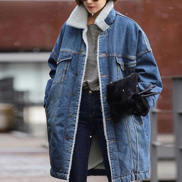 

women's jackets fur warm winter denim jacket women fashion autumn wool lining jeans coat bomber casaco feminino, Black;brown
