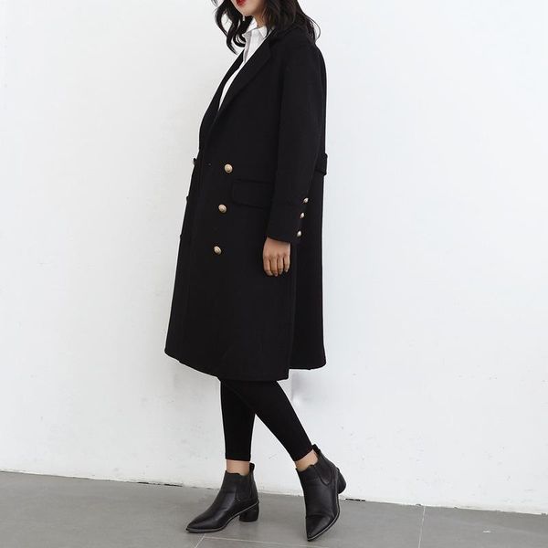 

women's wool & blends 100% spring 2021 double-sided cashmere overcoat female mid-long albaca fashion black jacket big size
