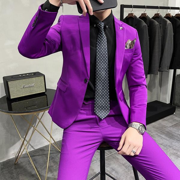 

men's suits & blazers (jacket+pants) men costum solid formal work business tuxedo male 2 pcs casual terno wedding party suit slim, White;black