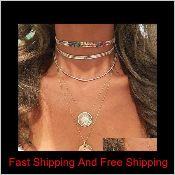 

2mm cz tennis choker necklace for women 3 colors white red green elegance multi layer trendy fashion women gorgeous jewelry european y r7iva, Silver