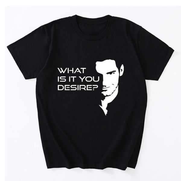 

men's t-shirts lucifer morningstar t shirt what is it you desire movie casual short sleeve cotton o-neck tee gift, White;black