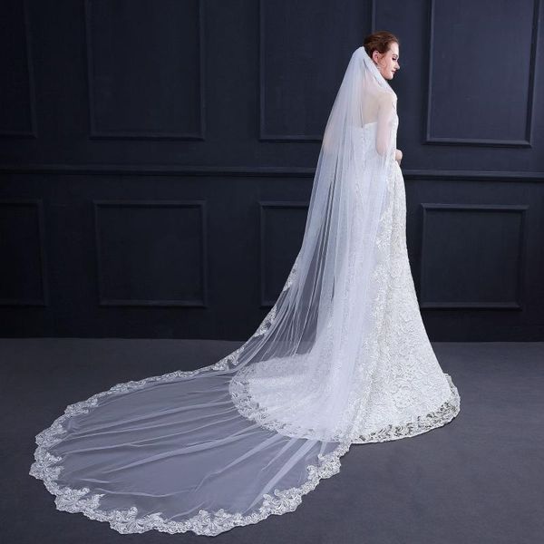 

bridal veils 2021 veil 3m long cathedral ivory wedding with comb lace beads mantilla accessories ee18013, Black