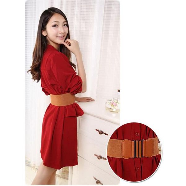 

belts women waist belt cummerbund elastic square buckle black dress decorate waistband wide pu leather, Black;brown