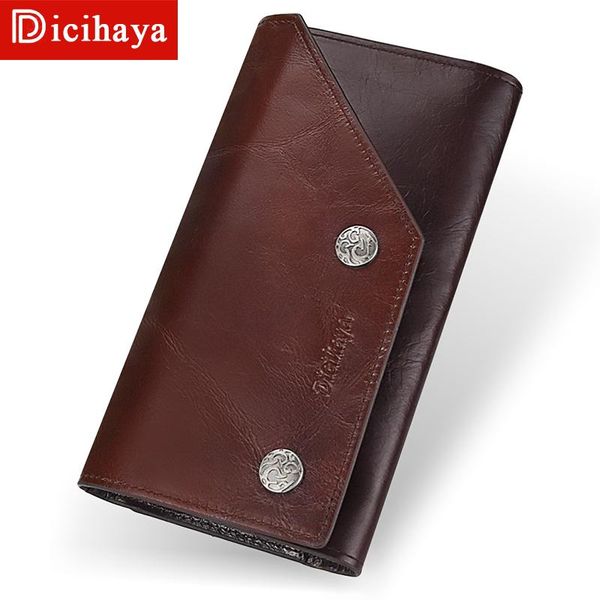 

wallets dicihaya luxury designer men wallet genuine leather longwallets male hasp vintage purse coin pouch multi-functional cards pocket, Red;black