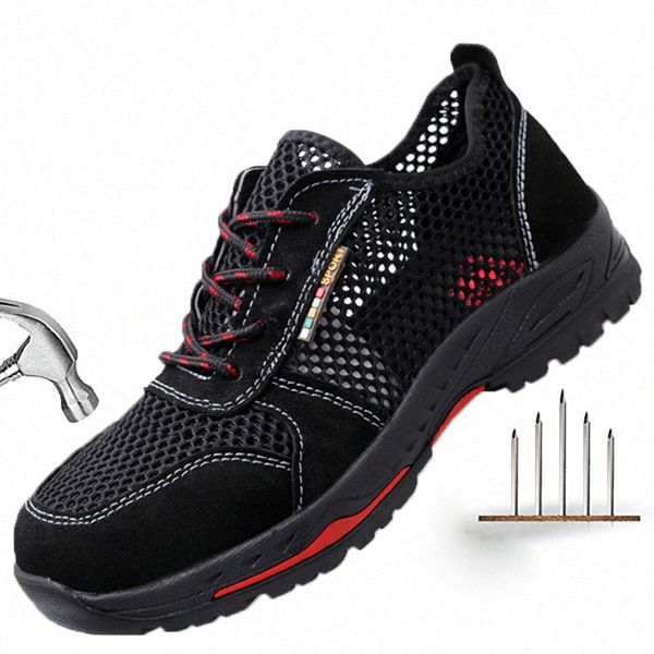 

summer men safety shoes mens breathable lightweight anti smashing piercing work sandals mesh steel toe sneakers man work shoes buy sho v587#, Black