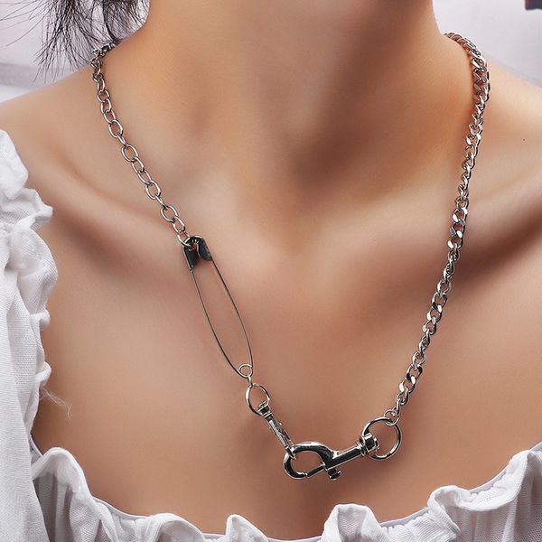 

nz1814 hippop exaggerated pin necklace street hip hop tiaodi jewelry, Silver