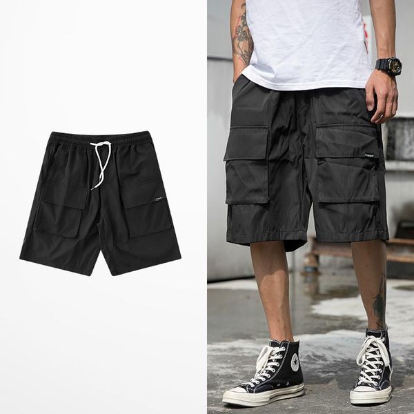 

new summer overalls men's shorts black green color leisure japanese style short pants male mutil pockets beach shorts men, White;black