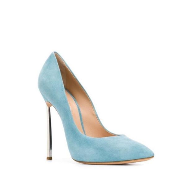 

dress shoes pumps women pointed metal thin heel fashion wedding party single elegant sky blue suede high heels sandals pump shoe, Black