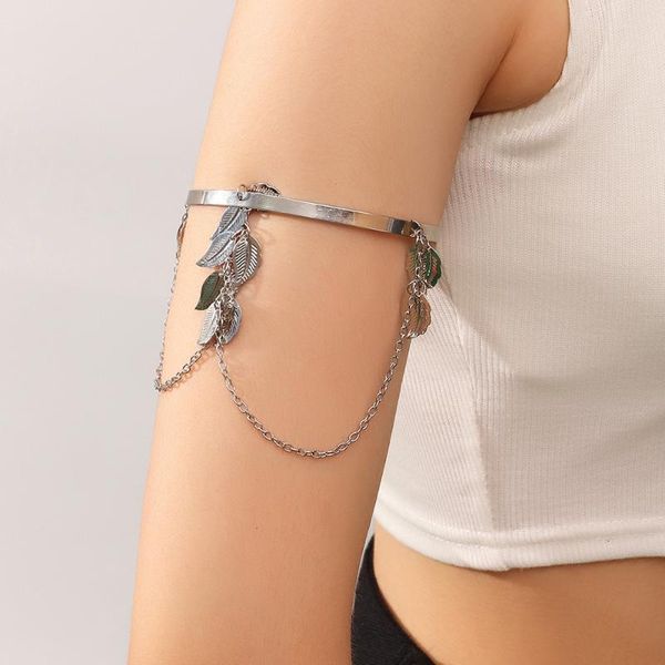 

charm bracelets arrival punk fashion leaf charms wide upper arm cuff armlet armband bangle bracelet trend jewelry for women party barcelet, Golden;silver