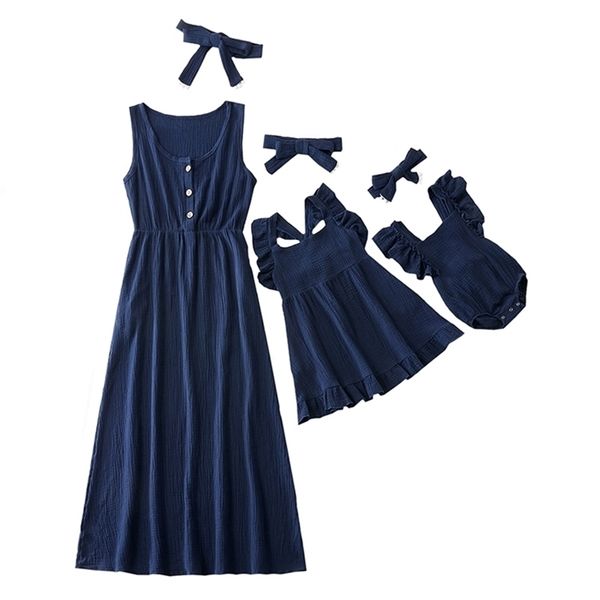 

mom and daughter matching clothes summer family dress mother baby girls 210724, Blue