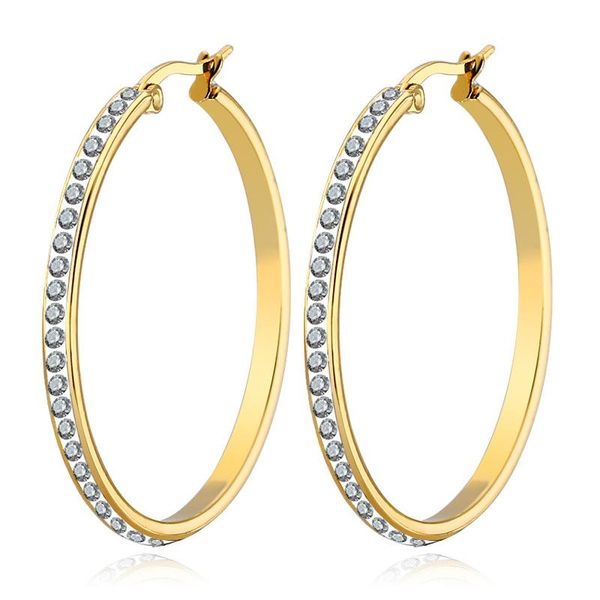 

hoop & huggie asjerlya fashion earrings with rhinestone circle simple big gold color loop for women, Golden;silver