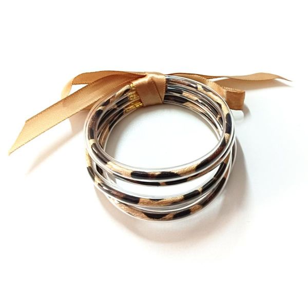 

bangle 5pcs/set different colors leopard grain bowknot silicone bracelets set girl's glitter friendship, Black