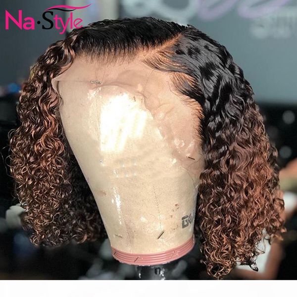 

ombre curly 360 lace frontal human hair wigs pre plucked pixie cut short curly bob wig glueless brazilian remy hair for women130, Black