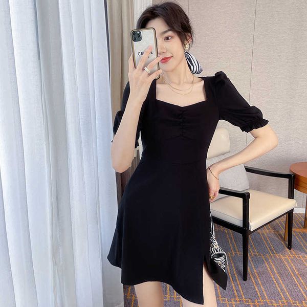 

korean new black dress in summer 2021, White