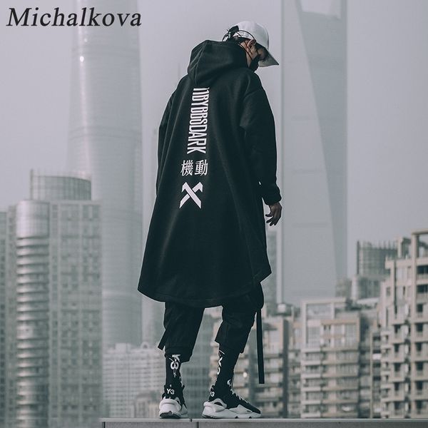 Micalkova japonês moletom manodestes enorme hoodies longo casaco hip hop gothic outwear streetwear casaco harajuku estilo macho tops 201112