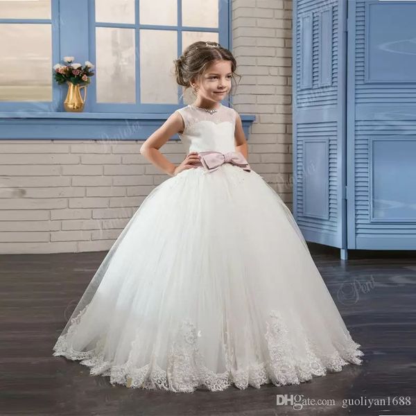 

new spring flower girl dresses vintage jewel sash lace net baby girl birthday party christmas communion dresses children girl party dresses, White;blue