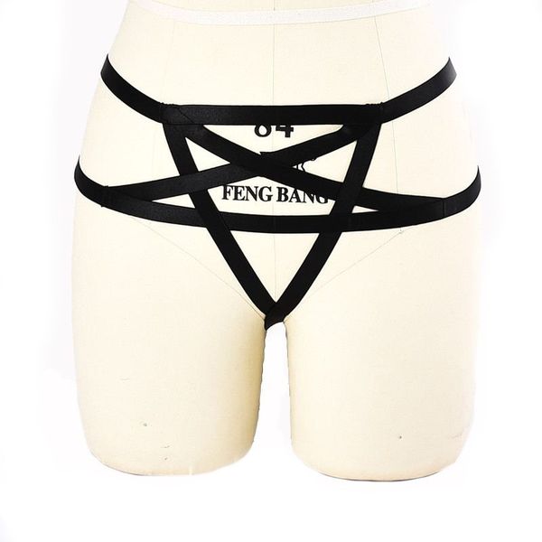 

wire harness hollowed out five pointed star t-pants seduce underwear women at night, Black;white