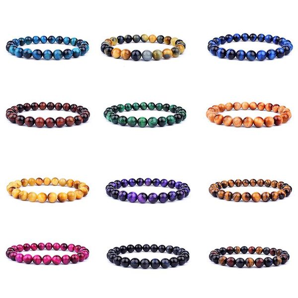 

beaded, strands real natural tiger eye bracalet men women strand 6-8-10mm stone brazalete hombre jewelry accessories pulseras, Black