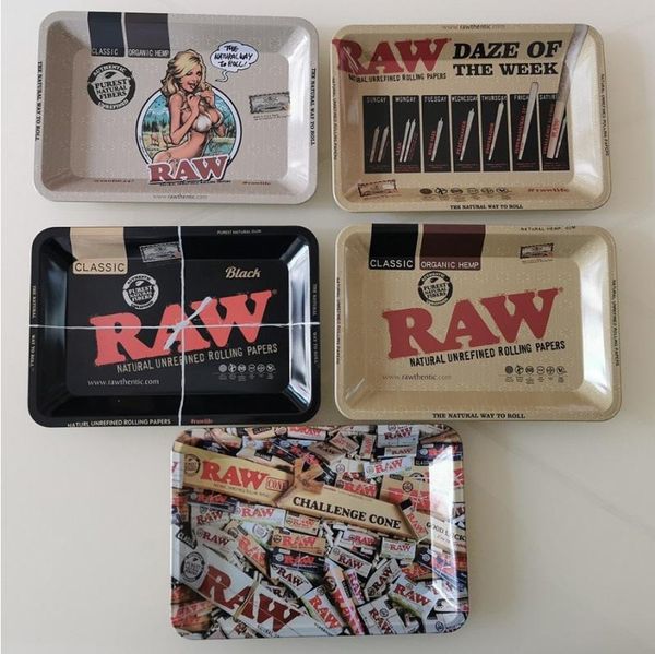 DHL RAW Cartoon Rolling metal Vassoio per fumatori 180 * 125 * 15mm Vassoi per sigarette Handroller Roll Case 5 Stili Accessori per fumatori Rullo Smerigliatrice per tabacco