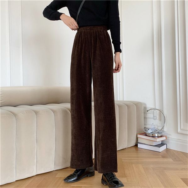 

2021 ol elastic high waist wide leg corduroy pants women fashion new autumn winter bottoms thick warm casual loose trousers lk2z, Black;white