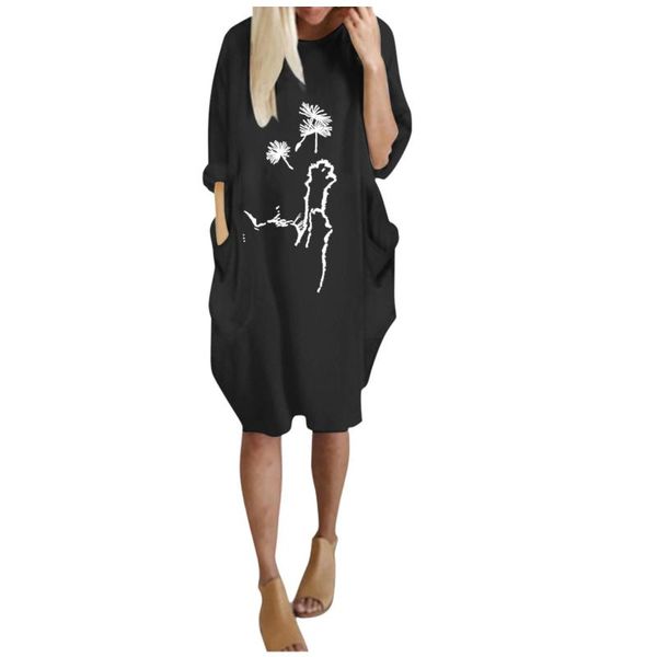 

casual dresses loose tshirt midi dress women harajuku funny cat print pocket long sleeve autumn party club beach vestidos, Black;gray