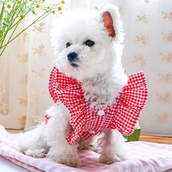 Köpekler için Yaz Köpek Elbise Prenses Teddy Grid Giyim Papan Kostüm Bahar Giyim XS-XL 210824177L